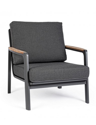 Lounge havestol i aluminium, teaktræ og akryl H86 cm - Charcoal/Teak