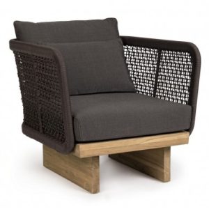 Lounge havestol i teaktræ, aluminium, reb og akryl H80 cm - Mørkebrun/Teak