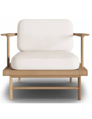 Belize udendørs lounge havestol i ask træ og polyester B80 x D80 cm - Ask/Hvid