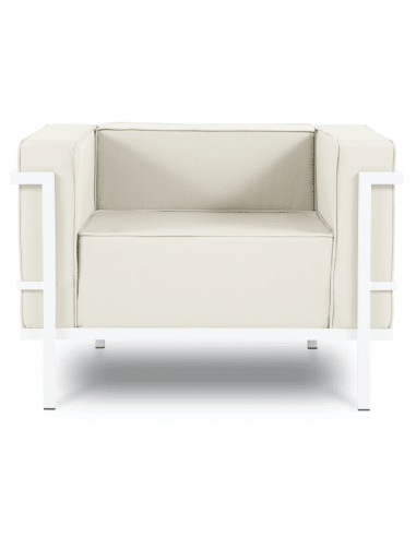 Cannes udendørs lounge havestol i stål og polyester B100 x D70 cm - Hvid/Beige