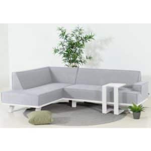 Quart lounge hjørnesofa med bord i aluminium og sunbrella quick dry polyester 245 x 180 cm - Hvid/Lysegrå