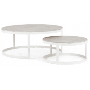 Talunas sæt med 2 lounge haveborde i aluminium og keramik Ø60 - 90 cm - Hvid/Beige
