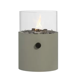 COSI FIRES Cosiscoop XL gaslanterne, m. glas og småsten - olivengrøn metal (H:30,5)