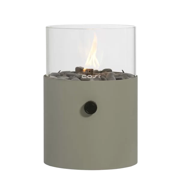 COSI FIRES Cosiscoop XL gaslanterne, m. glas og småsten - olivengrøn metal (H:30,5)