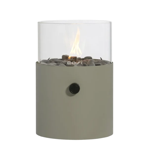 COSI FIRES Cosiscoop XL gaslanterne, m. glas og småsten - olivengrøn metal (H:30,5)