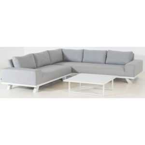 Easey lounge hjørnesofa med bord i aluminium og sunbrella quick dry polyester 260 x 260 cm - Hvid/Lysegrå