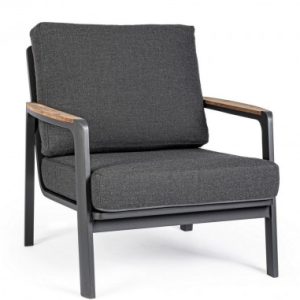 Lounge havestol i aluminium, teaktræ og akryl H86 cm - Charcoal/Teak