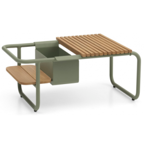 SANTORINI Lounge havebord i aluminium og teaktræ B83,3 x D46,5 x H35,5 cm - Olivengrøn/Teak