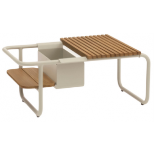 SANTORINI Lounge havebord i aluminium og teaktræ B83,3 x D46,5 x H35,5 cm - Sand/Teak