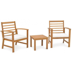 2 x lounge havestole og 1 x bord i akacietræ og polyester - Akacie/Beige