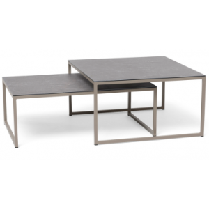 Hillerstorp lounge indskuds haveborde i aluminium og glas - Beige/Grå