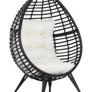 Lounge havestol i polyrattan og polyester H156 cm - Sortbrun/Beige