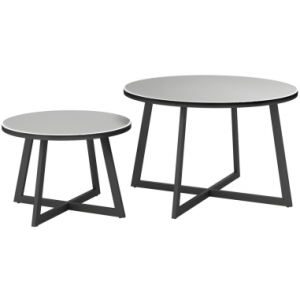 Lounge havebordssæt i stål og glas Ø50 + Ø70 cm - Sort/Grå