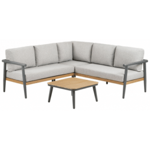 Lounge hjørnesofasæt i aluminium, nonwood og polyester - Antracit/Teak/Grå