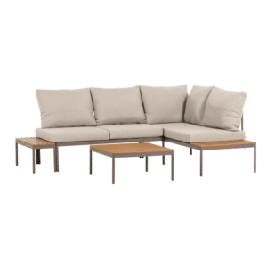 WOOOD Zaro udendørs modulært loungesæt, m. sofa, sofabord, og sidebord - beige metal/polywood