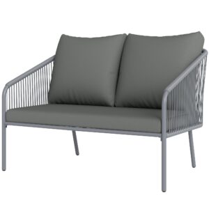 Havesofa med hynder, 2-personers rattansofa, loungesofa, udendørs balkonsofa, 112 x 72 x 76 cm, grå