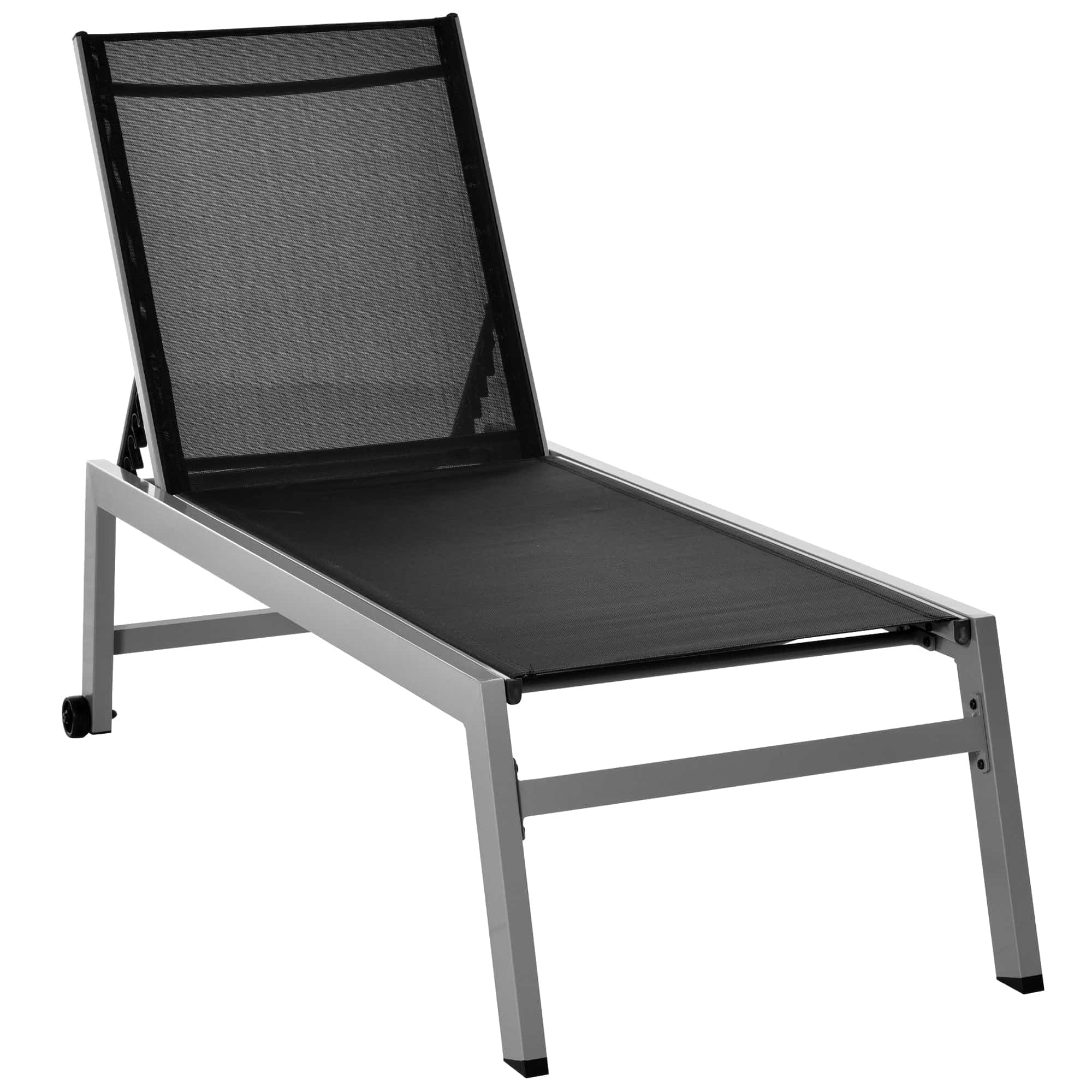 Solseng, havestol, justerbar ryglæn med 5 positioner, aluminium, sort, 202 x 65 x 43 cm